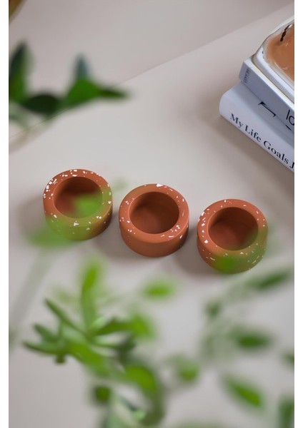 El Yapımı Terracotta Beton Tealight Mumluk 3\'lü Set | Dekoratif Şamdan, Yüzük Tabağı indirimleri