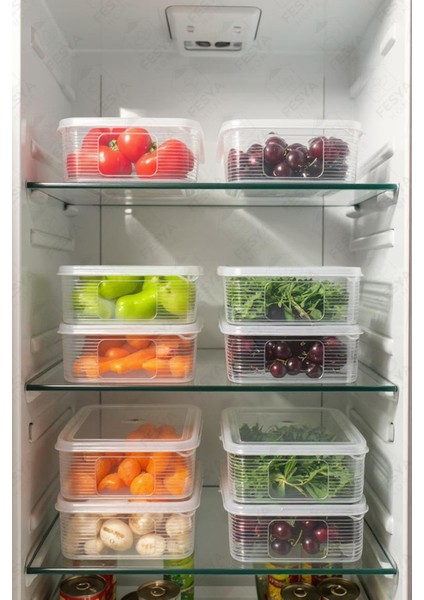 Nera 3 Adet Buzdolabı Organizer Vakumlu Sızdırmaz Kapaklı 3,5 Lt Düzenleyici Organizer