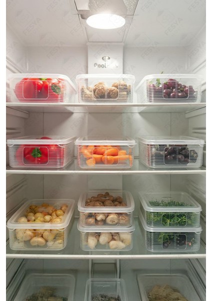 Nera 3 Adet Buzdolabı Organizer Vakumlu Sızdırmaz Kapaklı 3,5 Lt Düzenleyici Organizer