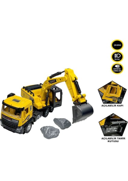 AA992-01AB Çek Bırak Işıklı ve Sesli 1:28 Kamyon Ekskavatör / Beton Mikseri fırsatları