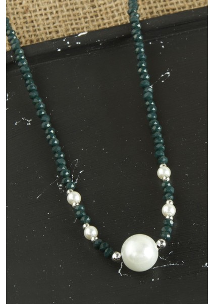 Sepetim Inci Kristal Kolye-Asker Yeşili