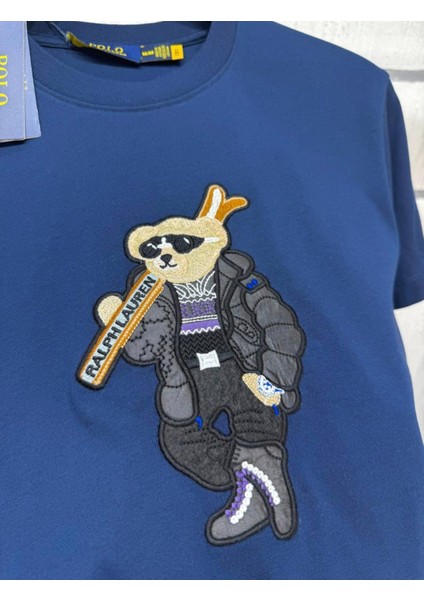 Erkek Premium Nakışlı Ayıcık Baskılı Lacivert Tişört fiyatları