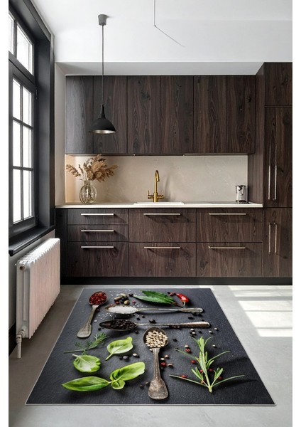 Lezzetle Gelen Stil Mutfakta Şıklığın Yeni Yolu Baharat Temalı Dekoratif Kaymaz Taban Halı