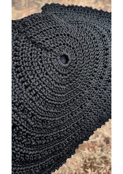 El Işi Örme Çanta / Siyah Makrome Ipi Ile Tığ Işi / Düğme Detaylı, Astarlı, Iç Cepli (36X26) indirimleri