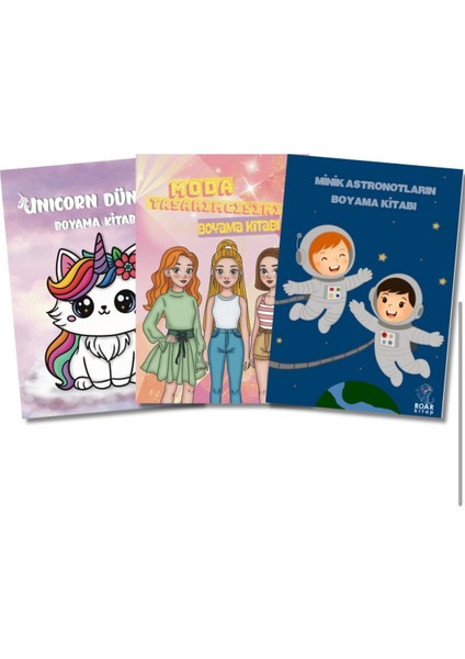 Roarkitap3'lü Boyama Kitabı(Moda, Unicorn, Astronot)