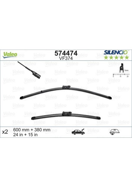 Zengezur Silecek 60 38CM X2 Flat Blade-Muz Tipi Audi A1 11 Vw Polo 09
