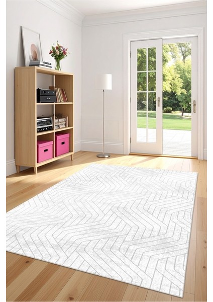 Minimalizmin Dinamiği Gri ve Beyazın Dansı Yıkanabilir Kaymaz Halı modelleri