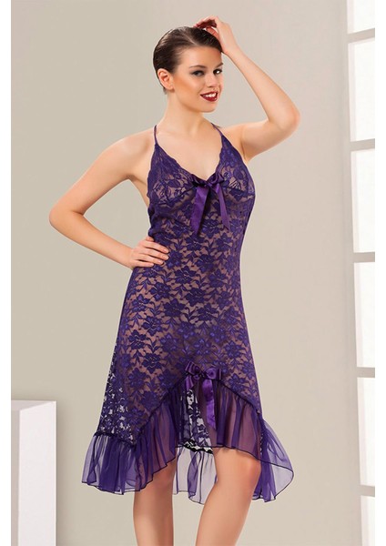 Zengezur Mor Dantel Gecelik - 633 - Beden S/m