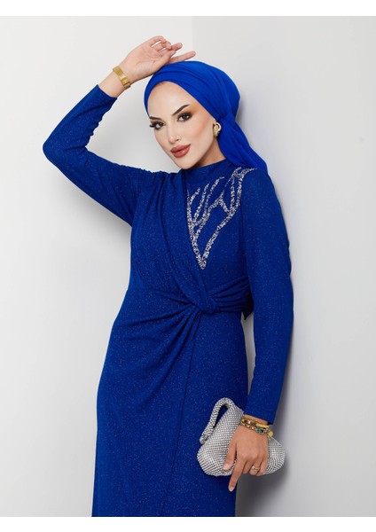 Simli Büzgü Detaylı Abiye Elbise fiyatları