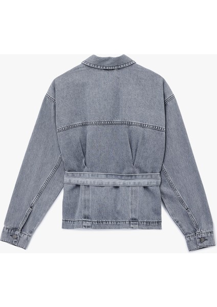 Pamuklu Cep Detaylı Uzun Kollu Klasik Yaka Kemerli Denim Ceket fiyatları