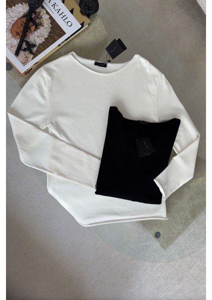 Marka Model Kayık Yaka Triko Bluz- Ekru