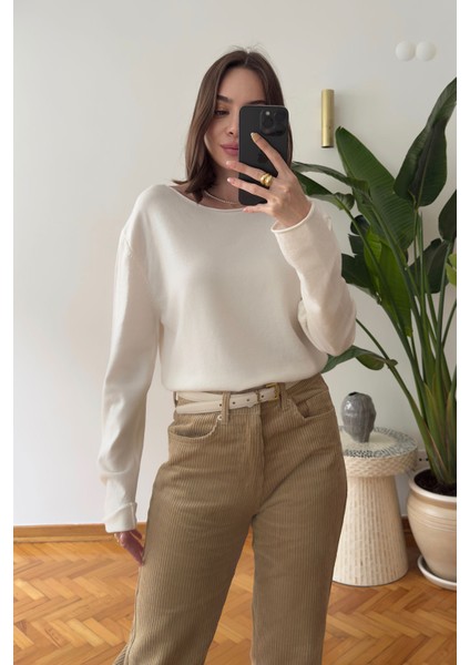 Marka Model Kayık Yaka Triko Bluz- Ekru fiyatları
