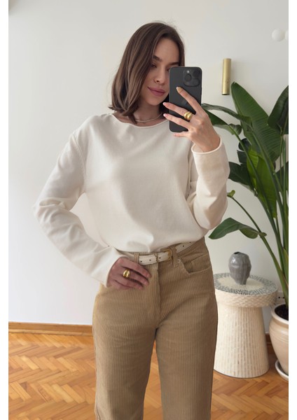 Marka Model Kayık Yaka Triko Bluz- Ekru modelleri