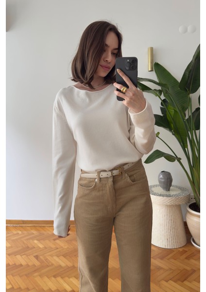 Marka Model Kayık Yaka Triko Bluz- Ekru indirimleri