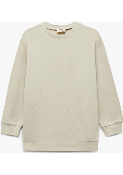 Pamuklu Uzun Kollu Bisiklet Yaka Oversize Basic Sweatshirt