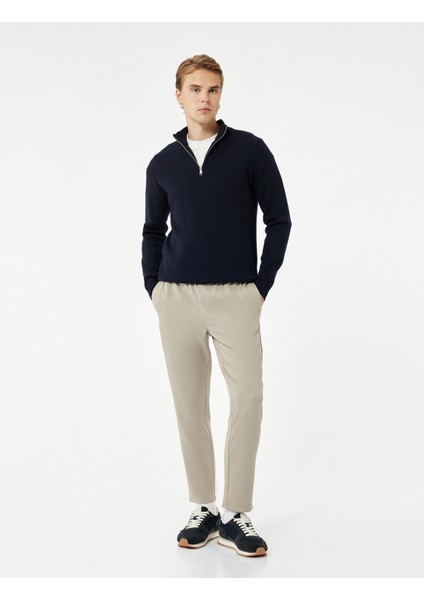 Uzun Kollu Viskon Karışımlı Yarım Fermuarlı Triko Kazak fiyatları