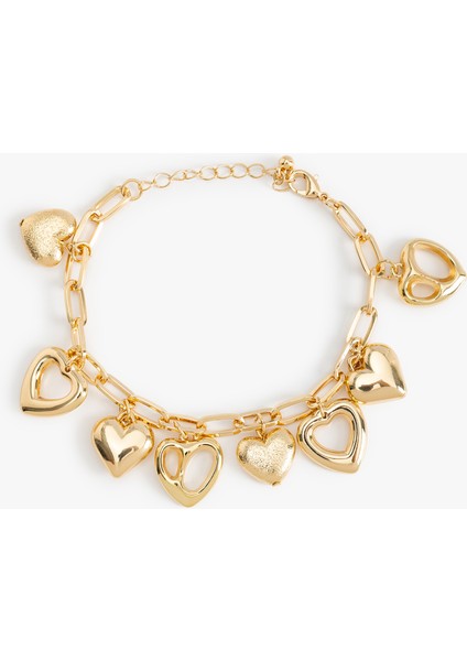 Kalp Detaylı Sallantılı Zincir Bileklik