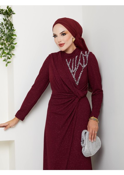 Simli Büzgü Detaylı Abiye Elbise fiyatları