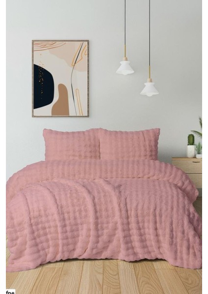 Merinos Diamond Buble Kürk Çift Kişilik Comforter Set Gül Kurusu