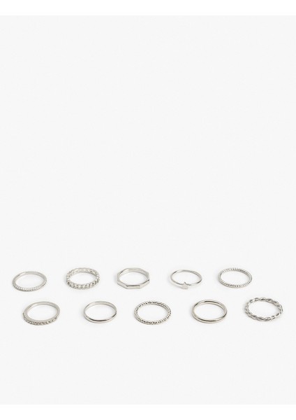 Çelik Karışımlı Burgu Taş Detaylı 10'lu Yüzük Seti