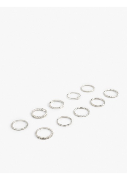 Çelik Karışımlı Burgu Taş Detaylı 10'lu Yüzük Seti fiyatları