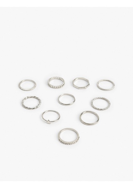 Çelik Karışımlı Burgu Taş Detaylı 10'lu Yüzük Seti modelleri