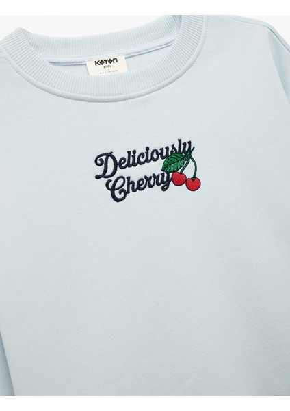 Nakışlı Uzun Kollu Bisiklet Yaka Pamuklu Sweatshirt modelleri