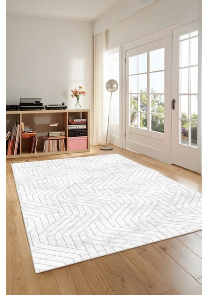 Minimalizmin Dinamiği Gri ve Beyazın Dansı Yıkanabilir Kaymaz Halı fiyatları