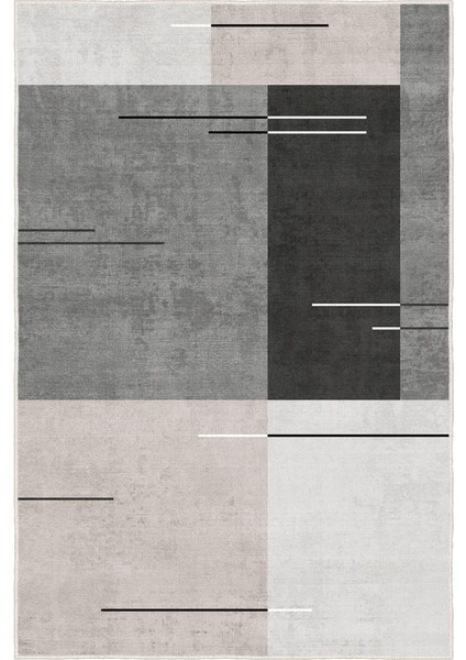 Çizgilerle Düşün, Karelerle Hisset Katmanlı Gri Desenli Kaymaz Taban Halı fırsatları