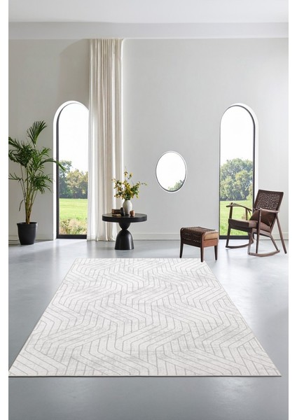Minimalizmin Dinamiği Gri ve Beyazın Dansı Yıkanabilir Kaymaz Halı