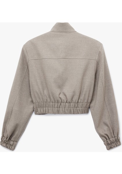 Dik Yaka Uzun Kollu Çıtçıt Düğme Detaylı Fermuarlı Bomber Ceket fiyatları