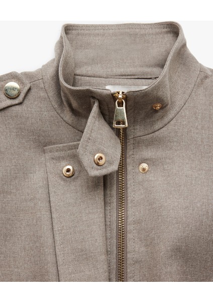 Dik Yaka Uzun Kollu Çıtçıt Düğme Detaylı Fermuarlı Bomber Ceket modelleri