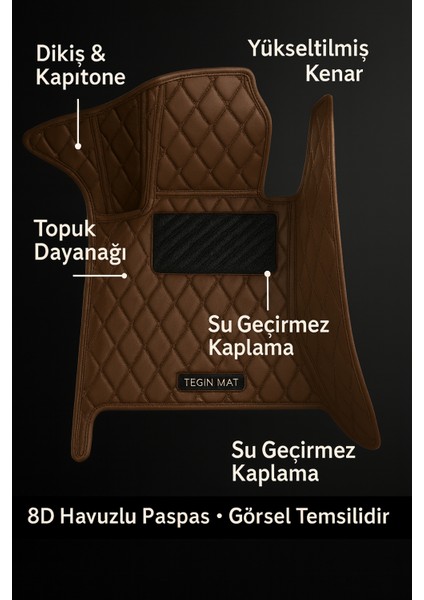 Toyota Hilux 8d Araca Özel Havuzlu Suni Deri Paspas Kahverengi (Tam Kaplama, 11 Mm, Kokusuz) modelleri