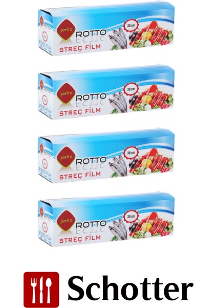 Pvc Gıda Streç Film – 30 cm x 150 M – 8 Mic (4’lü Paket) Toplam 600 Metre