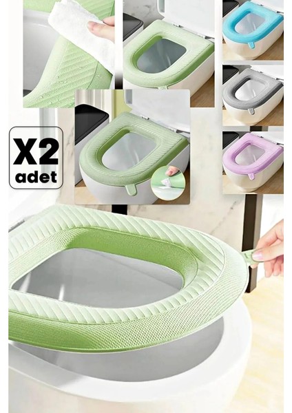 2'li Yıkanabilir Silikon Klozet Kapağı Süngeri Su Geçirmez Tuvalet Klozet Kılıfı Mideri Kapağı