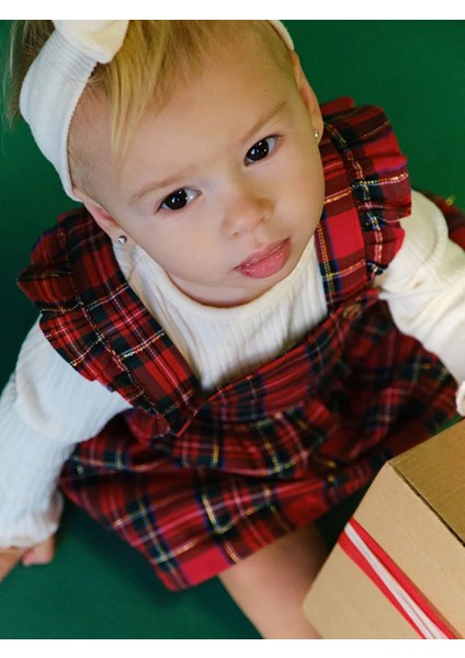 Lcw Baby Kırmızı Ekose Desenli Yılbaşı Temalı Kız Bebek Salopet ve Bluz 2'li Takım fiyatları