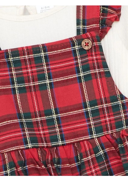 Lcw Baby Kırmızı Ekose Desenli Yılbaşı Temalı Kız Bebek Salopet ve Bluz 2'li Takım fırsatları