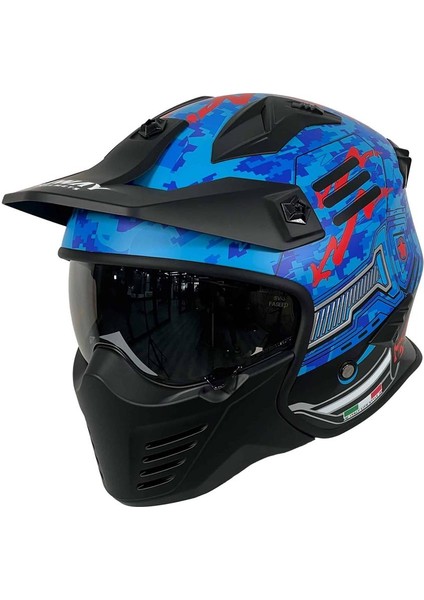 - Fs-X2 Trooper Fullface Kask - Mavi Kırmızı - Large Beden