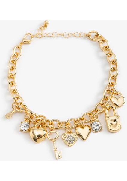 Kalp Detaylı Sallantılı Zincir Bileklik