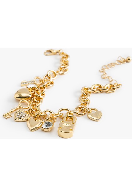 Kalp Detaylı Sallantılı Zincir Bileklik modelleri