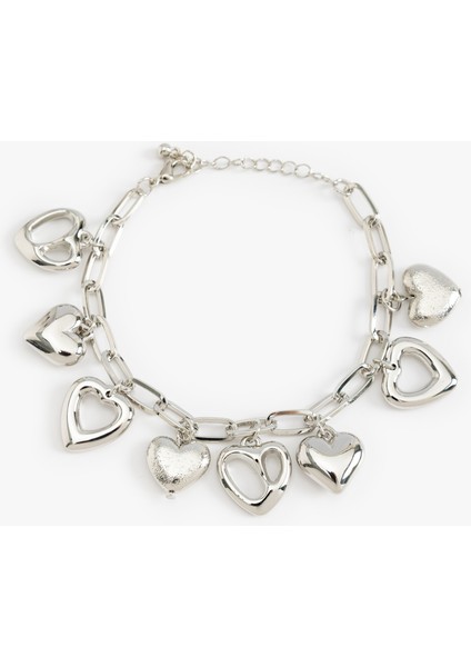 Kalp Detaylı Sallantılı Zincir Bileklik