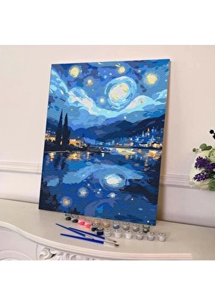 Sayılarla Boyama Seti Yıldızlı Geceler 40 x 50 cm Ahşap Şase Üzerinde Gerili modelleri