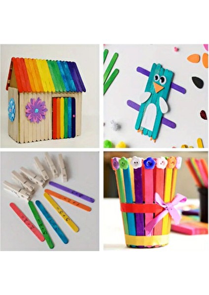 Ahşap Geniş Dil Çubuğu Seti Renkli ve Renksiz 100 Adet Sanatsal Kullanım İçin fiyatları