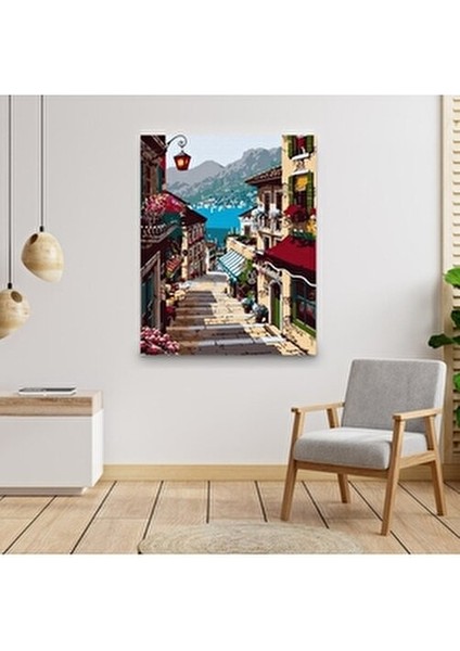 Nostaji Sokak Sayılarla Boyama Seti 40 x 50 cm Renkli Akrelik Boya ve Fırça Seti