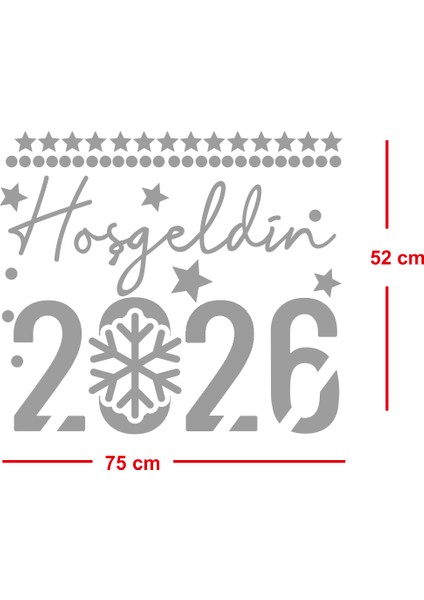 El Yazısı Ile Hoşgeldin 2026 Yazısı ve Kar Tanesi Cam Vitrin Mağaza Süslemeleri - Beyaz fırsatları