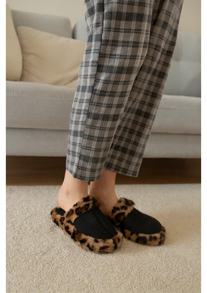 Leopar Desenli Kışlık Sessiz Ev Terliği fiyatları