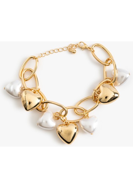 Kalp Detaylı Sallantılı Zincir Bileklik