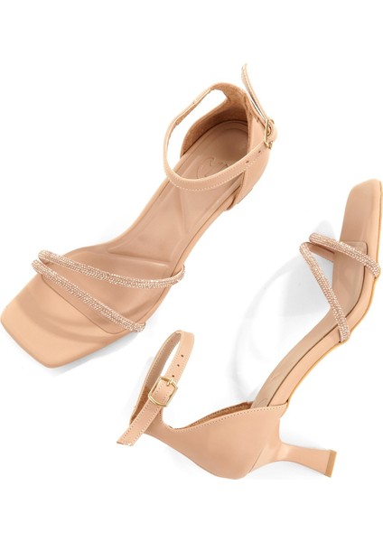 Ten Rengi Bakır Taşlı Çift Bant Topuklu Abiye Ayakkabı - Lovely