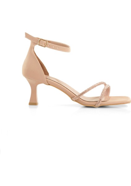 Ten Rengi Bakır Taşlı Çift Bant Topuklu Abiye Ayakkabı - Lovely