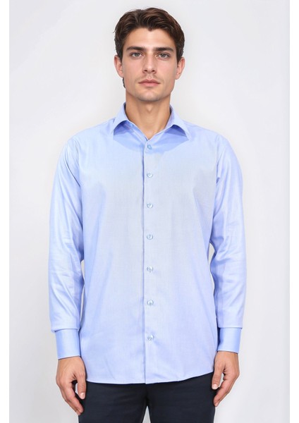 Slim Fit Saten Italyan Yaka Mavi Gömlek fiyatları